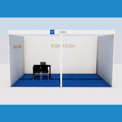 <strong> STAND 6x3 </strong> <br> Comprende: moquette, 2 faretti luce, 1 cestino, 1 presa elettrica, 1 tavolo, 3 sedie, veletta con intestazione stand, 1kw di corrente elettrica