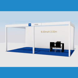 <strong> STAND 6x3 3 lati aperti </strong> <br> Comprende: moquette, 2 faretti luce, 1 cestino, 1 presa elettrica, 1 tavolo, 3 sedie, veletta con intestazione stand, 1kw di corrente elettrica