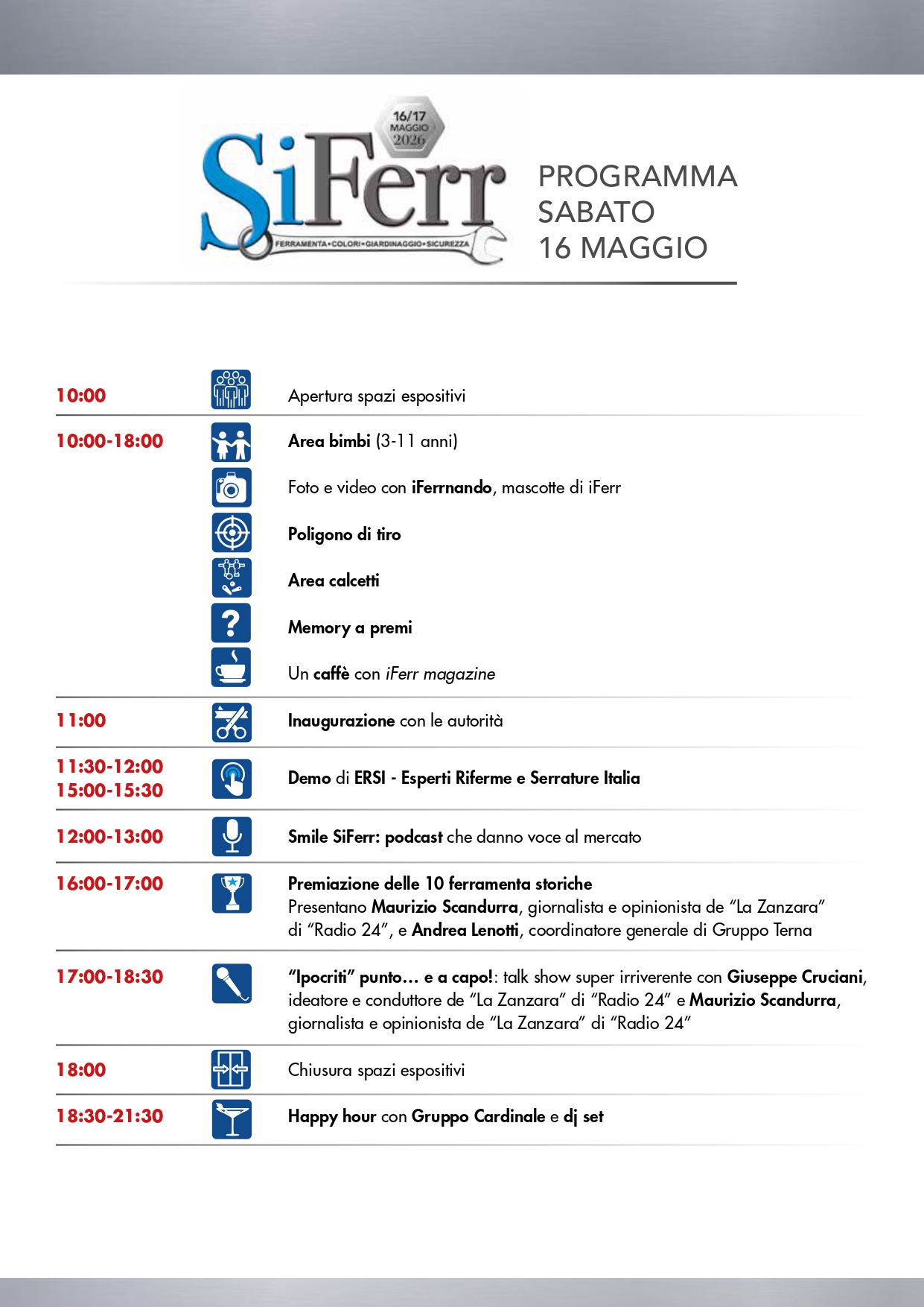 Programma sabato 16 maggio