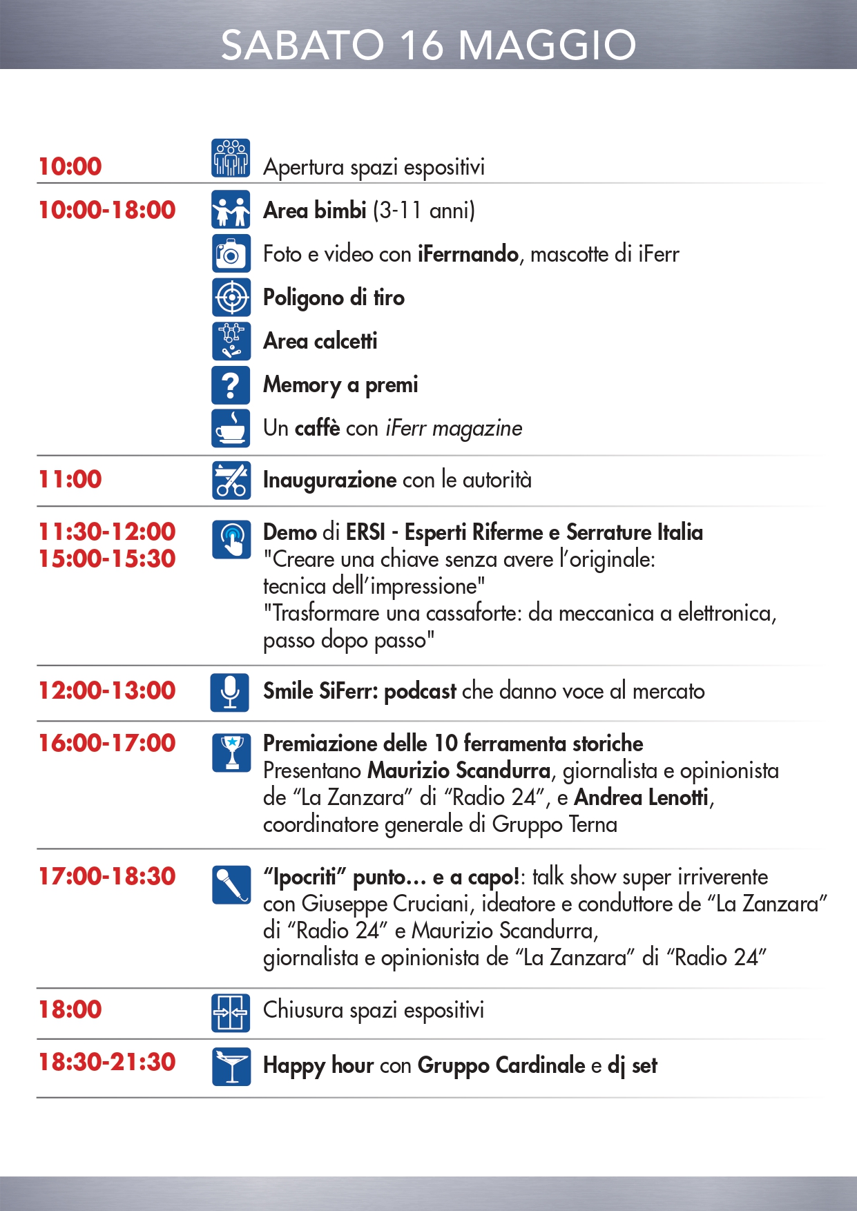 programma sabato 16 maggio